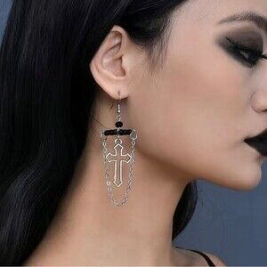 Black and Silver Gothic Cross Earrings – NWT